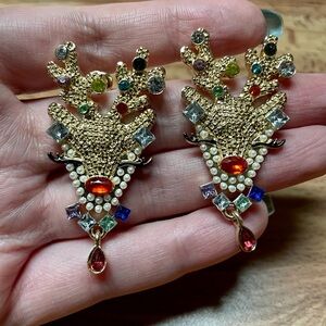 Reindeer Christmas Rhinestone Drop Earrings